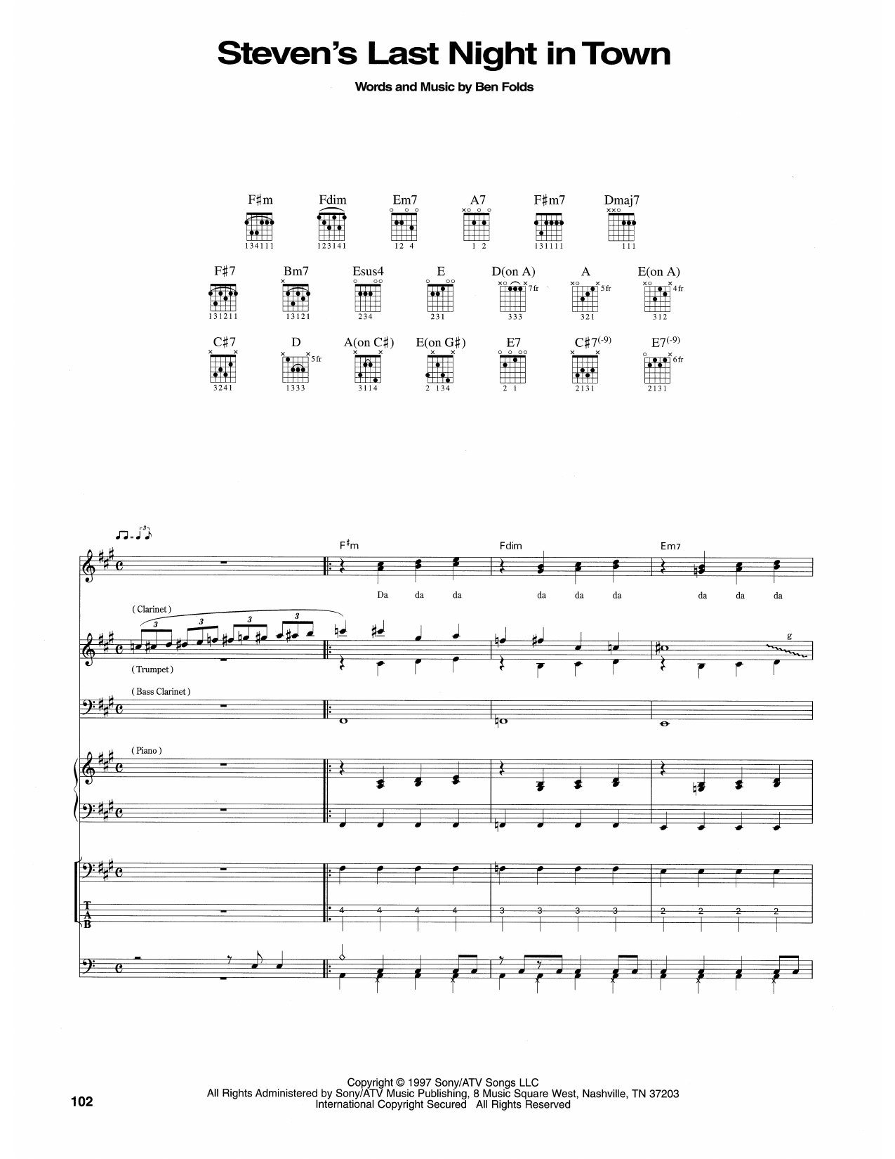 Ben Folds Five Steven's Last Night In Town sheet music notes and chords arranged for Transcribed Score
