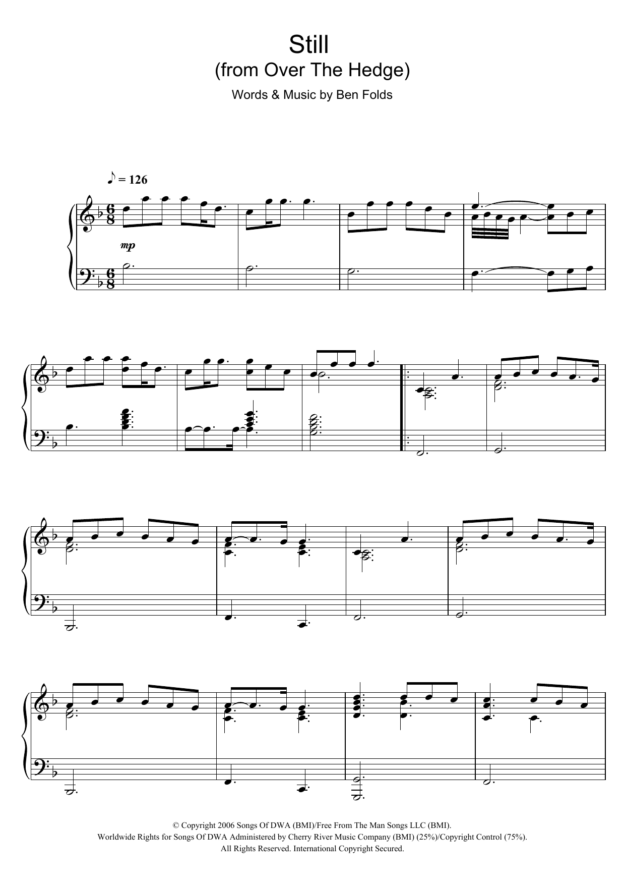 Ben Folds Five Still (from 'Over The Hedge') sheet music notes and chords arranged for Piano Solo