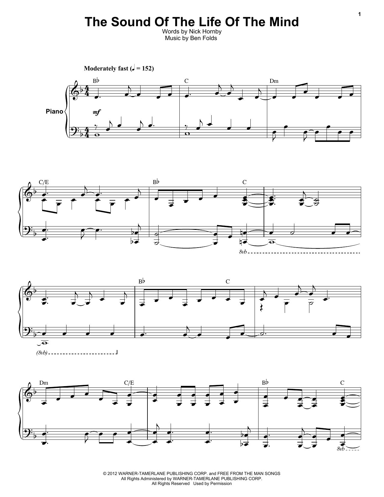 Ben Folds Five The Sound Of The Life Of The Mind sheet music notes and chords arranged for Keyboard Transcription