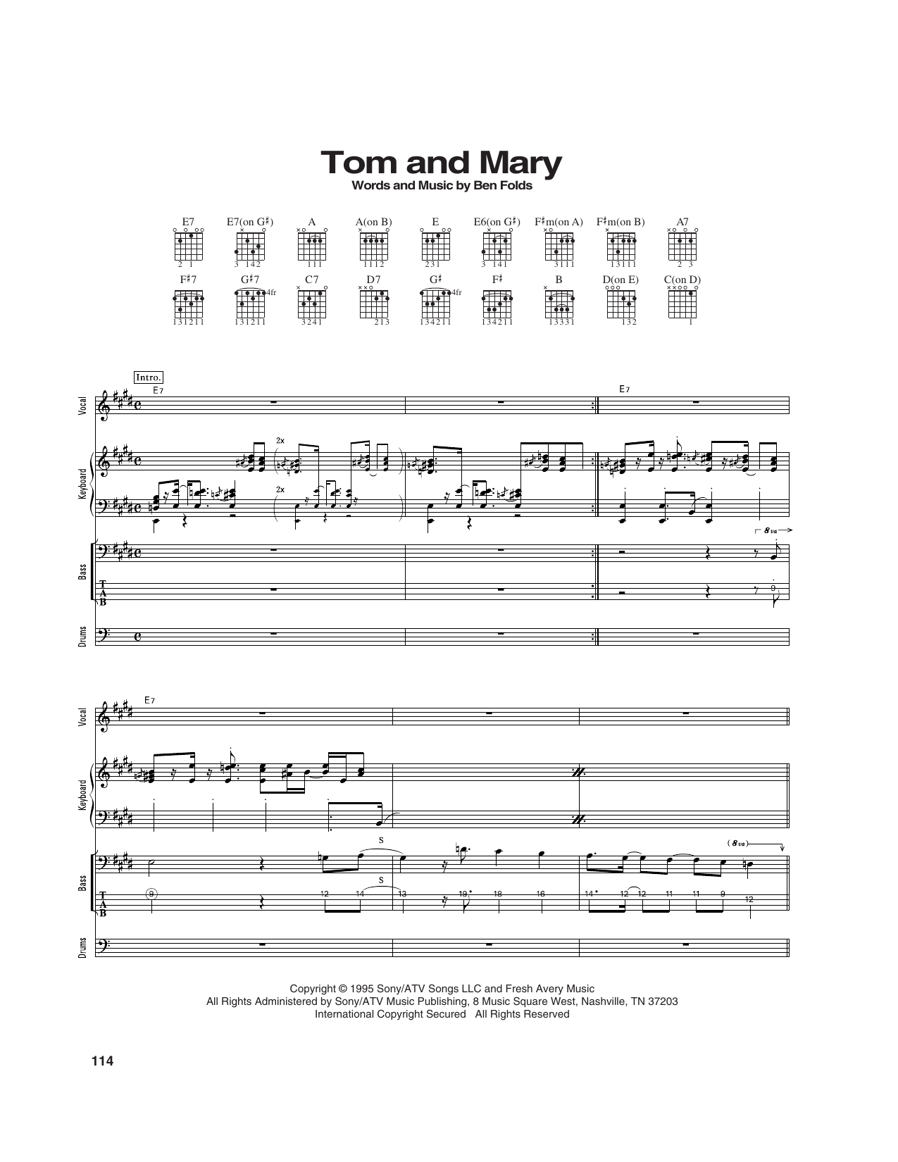 Ben Folds Five Tom and Mary sheet music notes and chords arranged for Transcribed Score