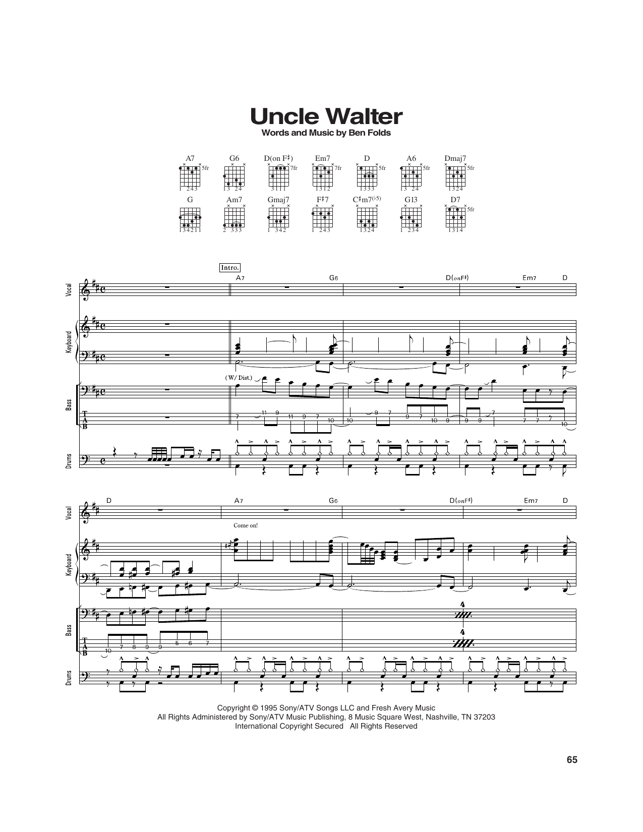 Ben Folds Five Uncle Walter sheet music notes and chords arranged for Transcribed Score