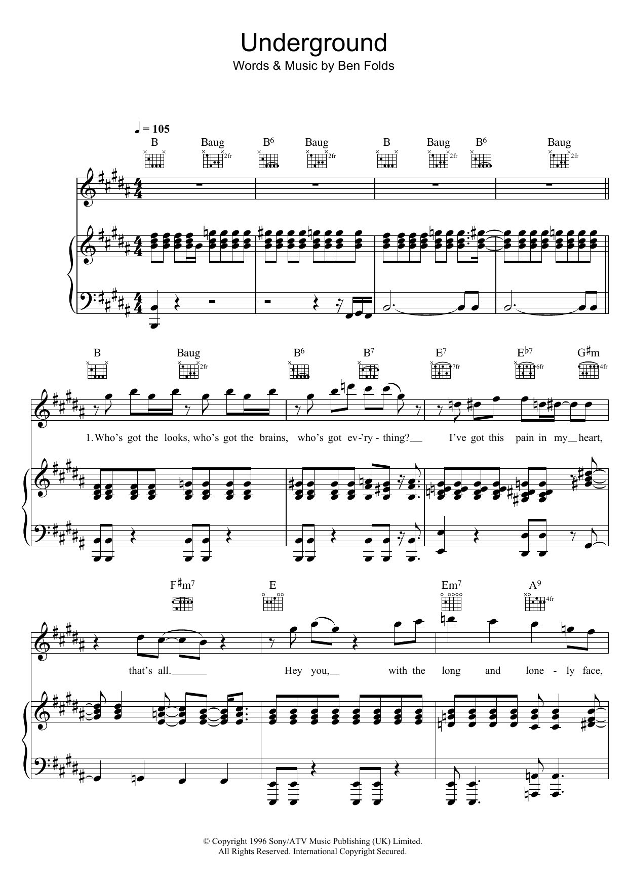 Ben Folds Five Underground sheet music notes and chords arranged for Drums