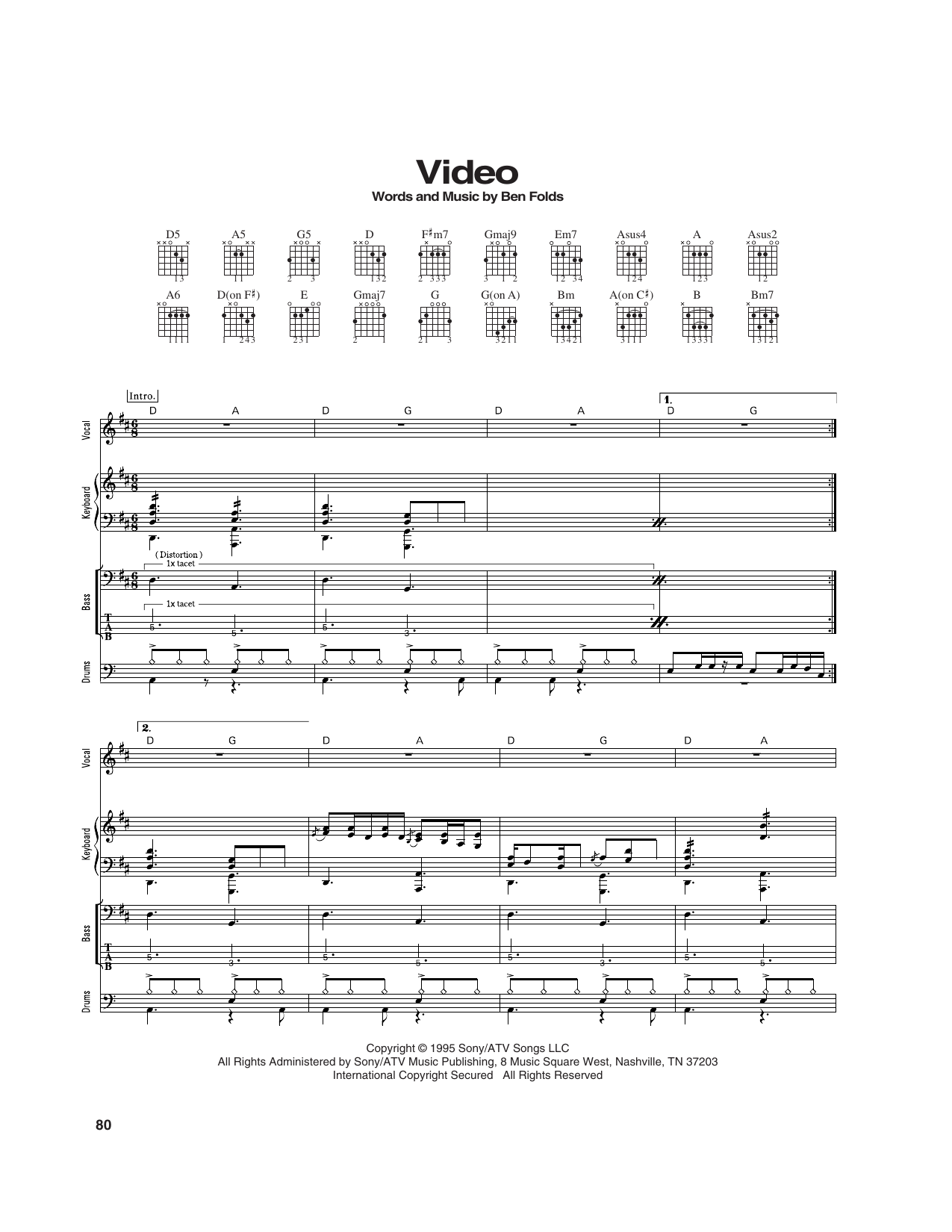 Ben Folds Five Video sheet music notes and chords arranged for Transcribed Score