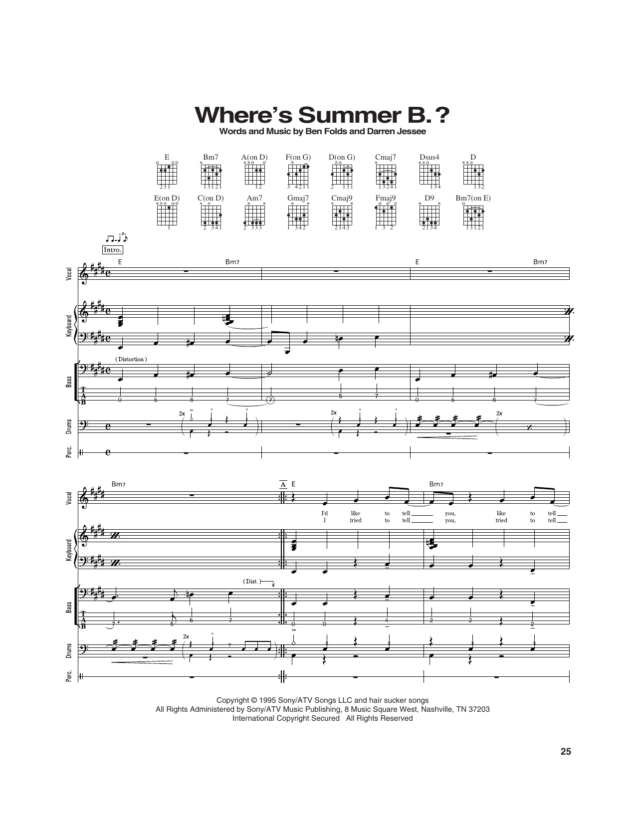 Ben Folds Five Where's Summer B. sheet music notes and chords arranged for Transcribed Score