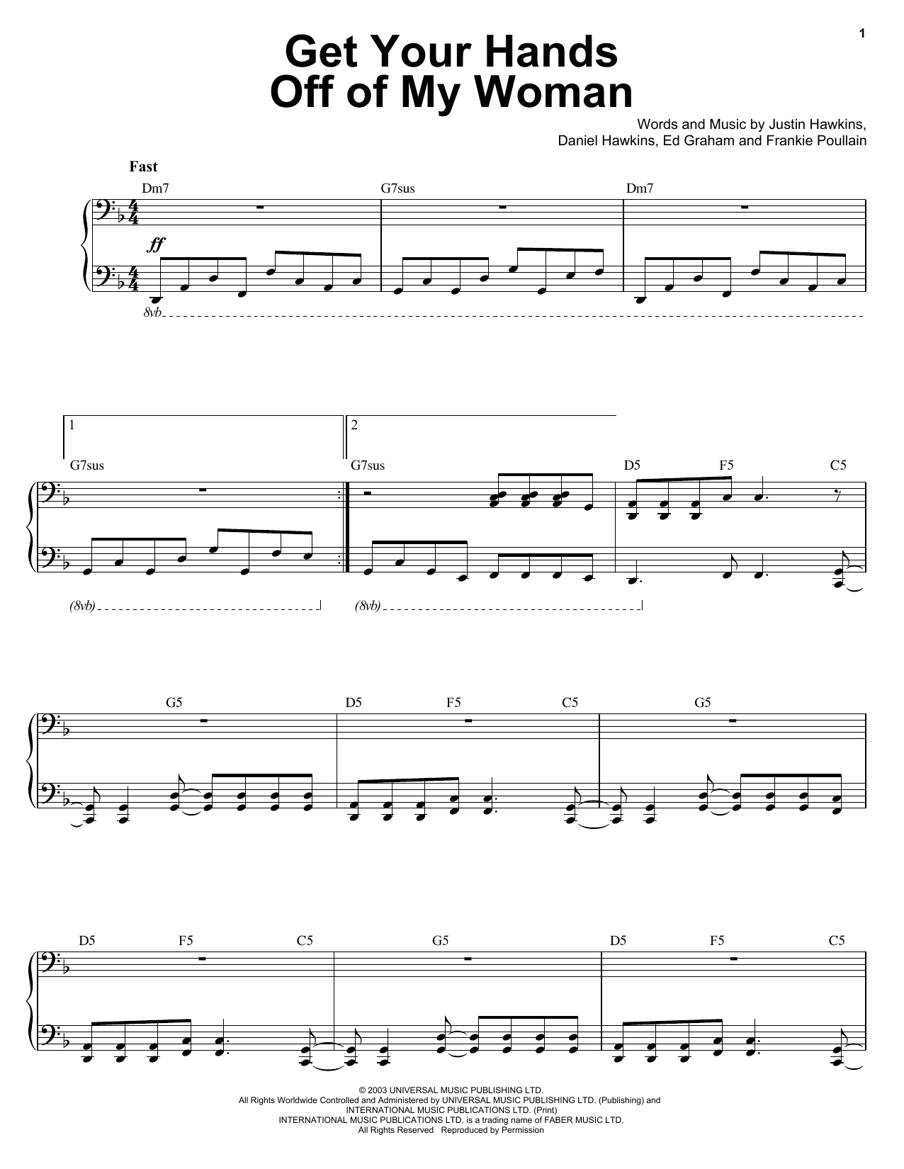 Ben Folds Get Your Hands Off My Woman sheet music notes and chords arranged for Keyboard Transcription