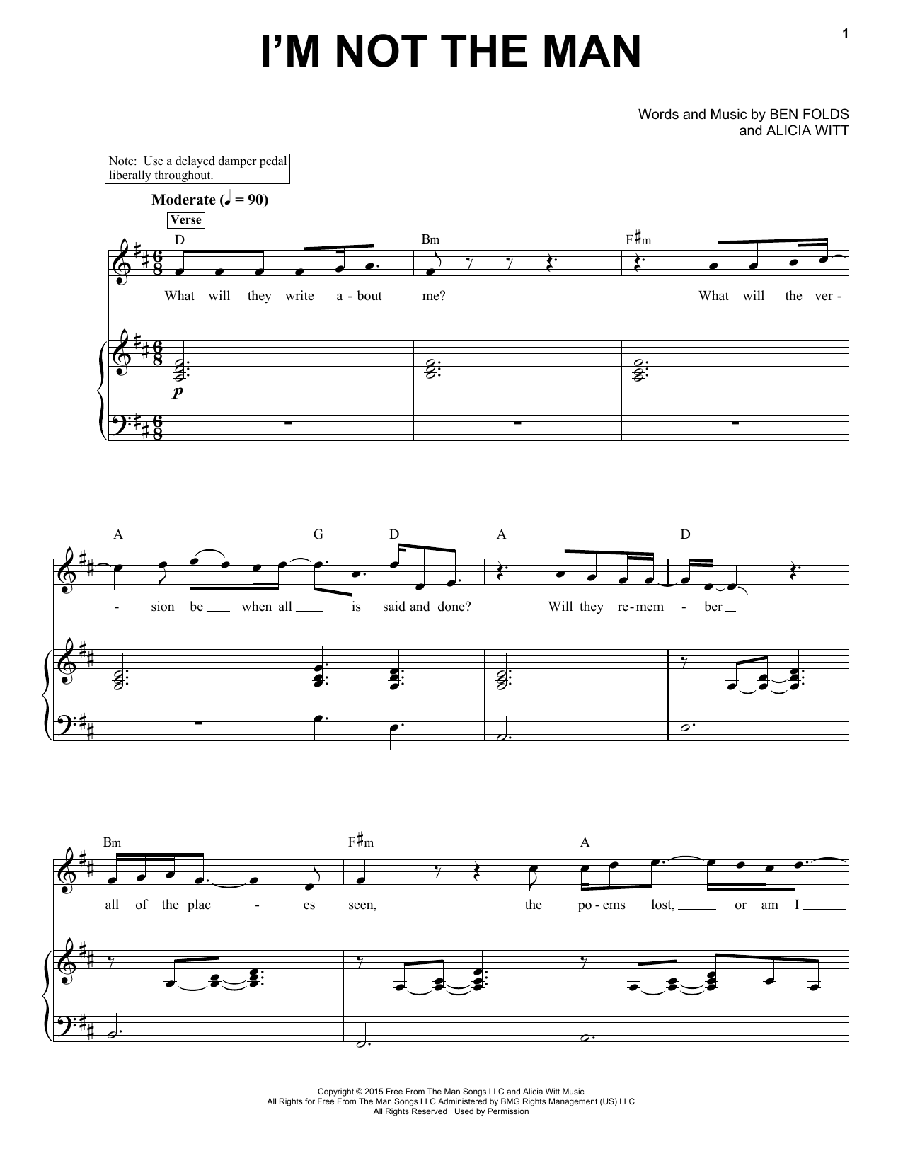 Ben Folds I'm Not The Man sheet music notes and chords arranged for Piano & Vocal