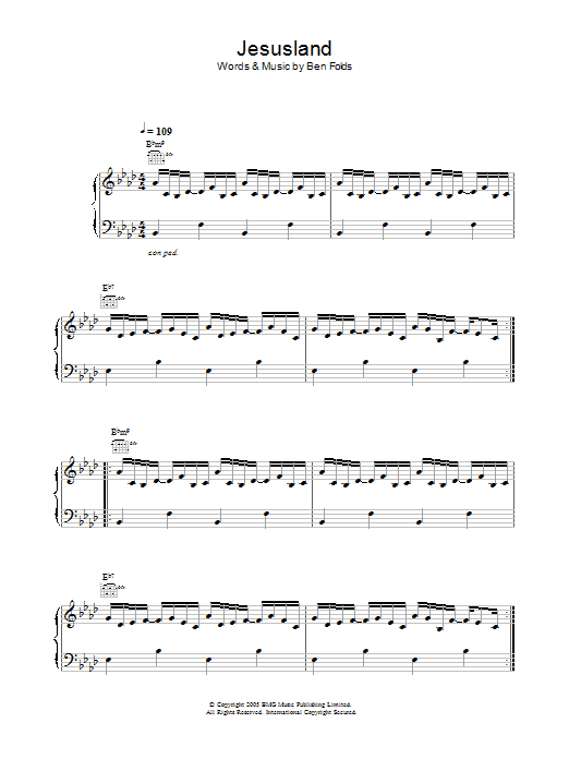 Ben Folds Jesusland sheet music notes and chords arranged for Piano, Vocal & Guitar Chords