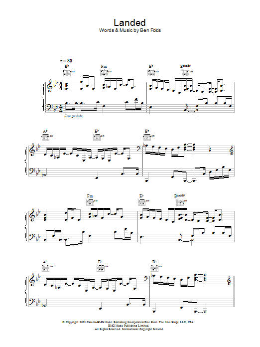 Ben Folds Landed sheet music notes and chords arranged for Piano, Vocal & Guitar Chords