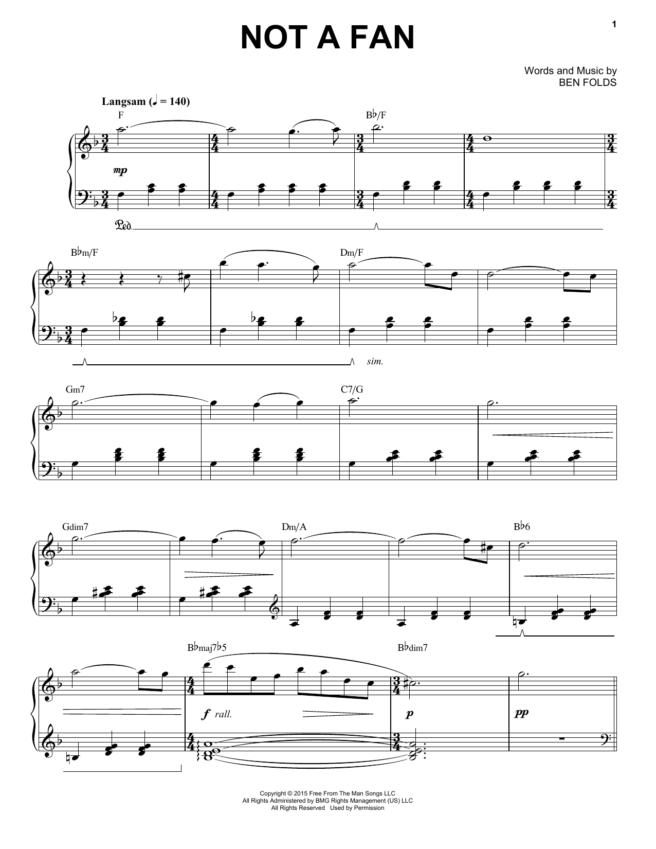 Ben Folds Not A Fan sheet music notes and chords arranged for Piano & Vocal