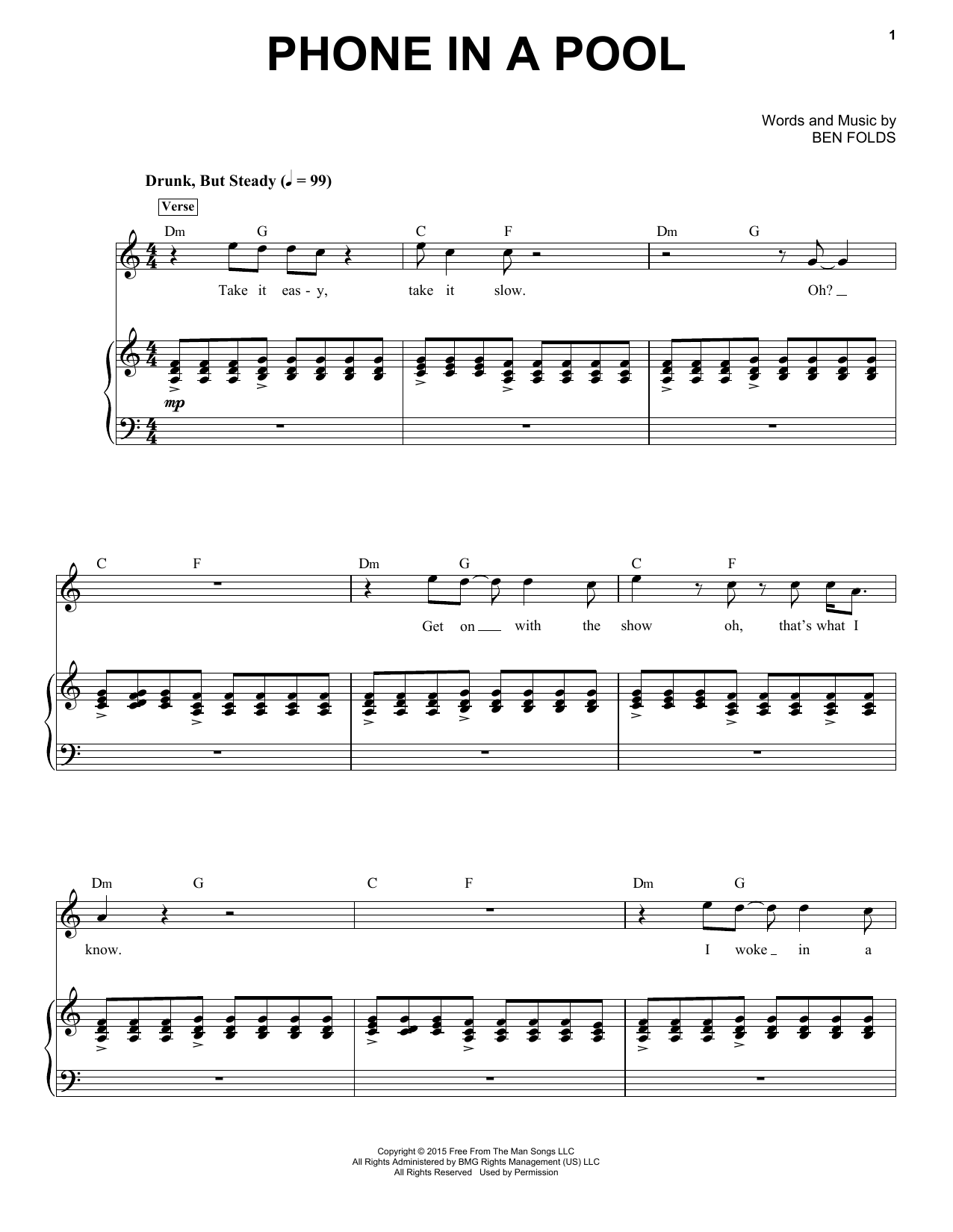 Ben Folds Phone In A Pool sheet music notes and chords arranged for Piano & Vocal
