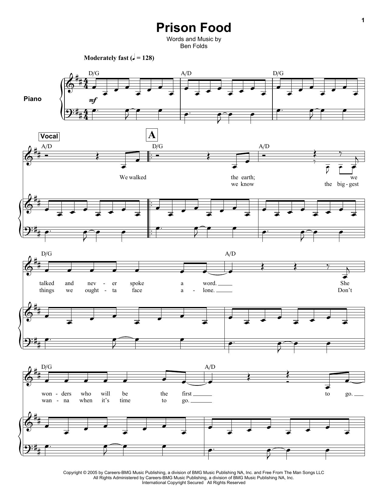 Ben Folds Prison Food sheet music notes and chords arranged for Keyboard Transcription