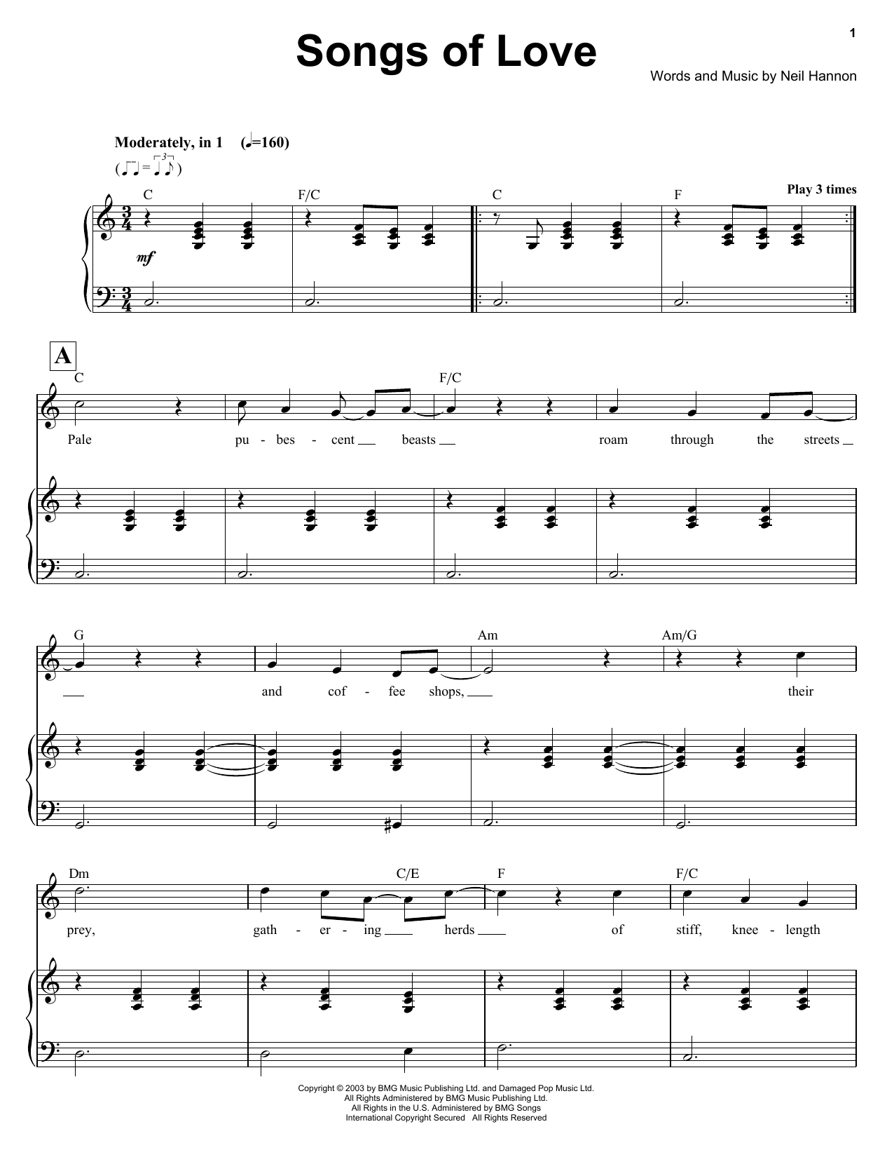 Ben Folds Songs Of Love sheet music notes and chords arranged for Keyboard Transcription