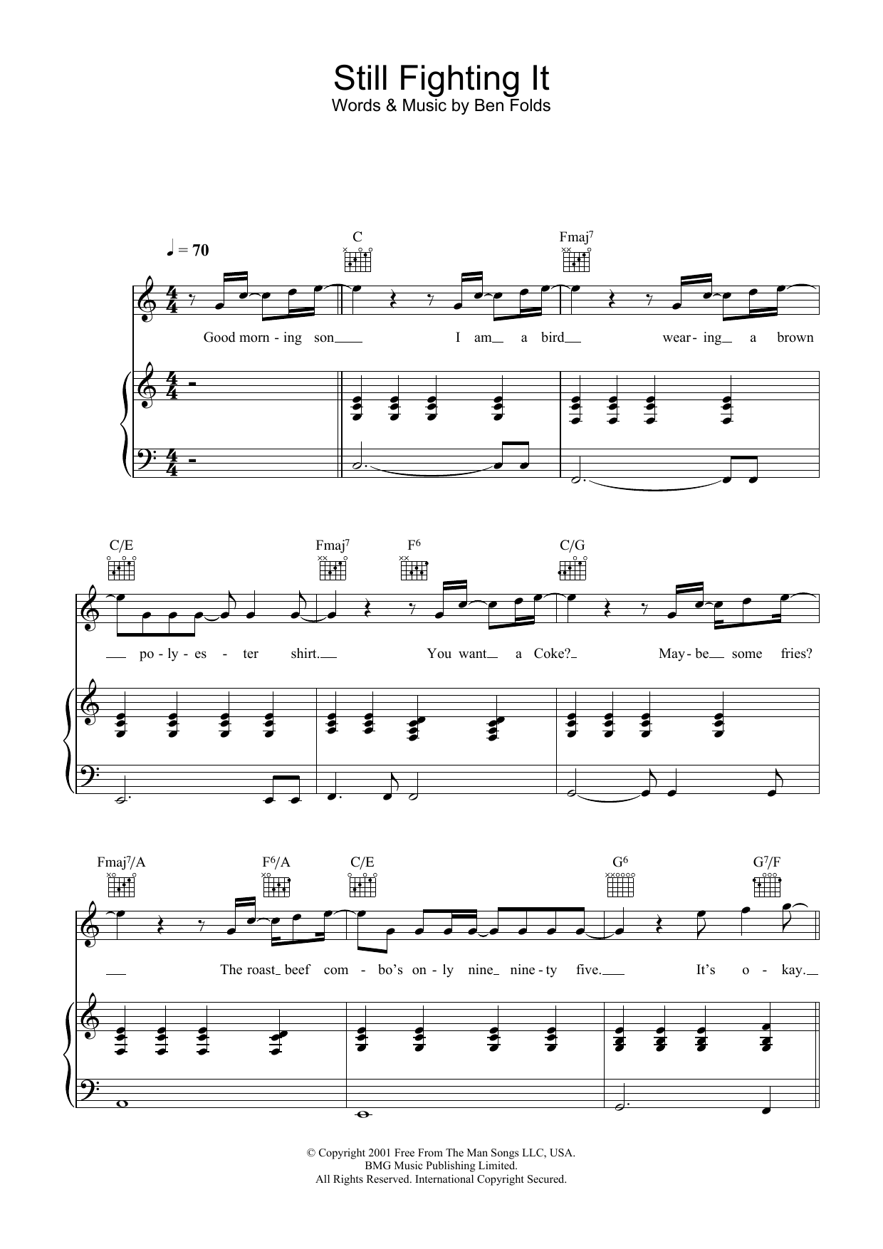 Ben Folds Still Fighting It sheet music notes and chords arranged for Piano, Vocal & Guitar Chords