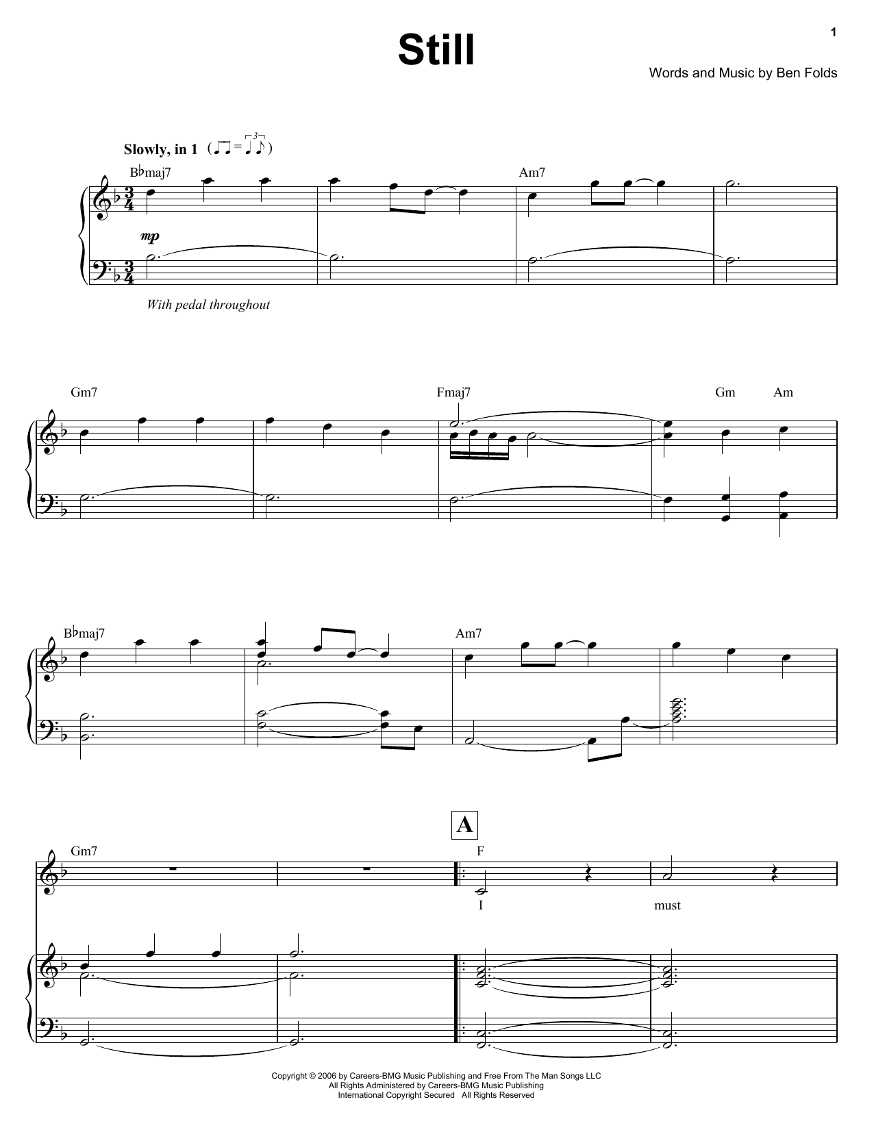 Ben Folds Still sheet music notes and chords arranged for Keyboard Transcription