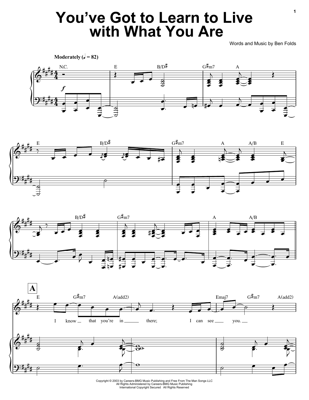 Ben Folds You've Got To Learn To Live With What You Are sheet music notes and chords arranged for Keyboard Transcription