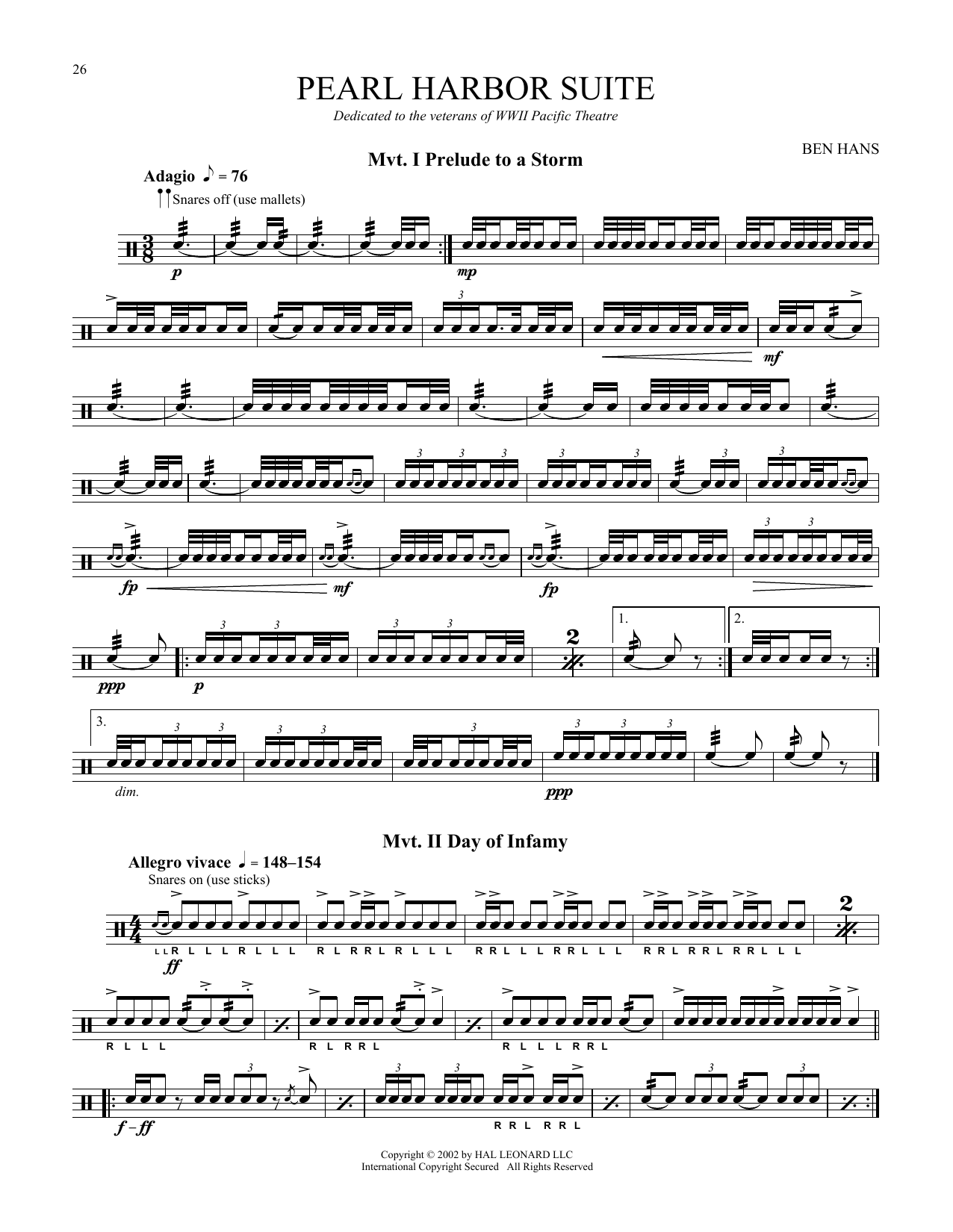 Ben Hans Pearl Harbor Suite sheet music notes and chords arranged for Snare Drum Solo