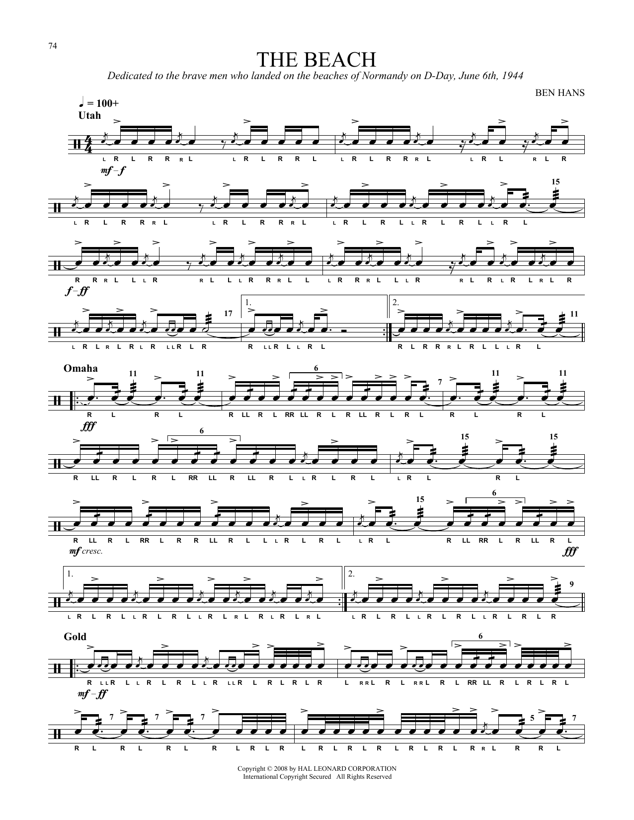 Ben Hans The Beach sheet music notes and chords arranged for Snare Drum Solo