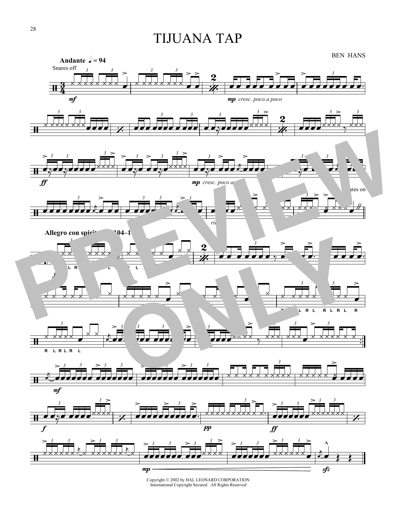 Ben Hans Tijuana Tap sheet music notes and chords arranged for Snare Drum Solo