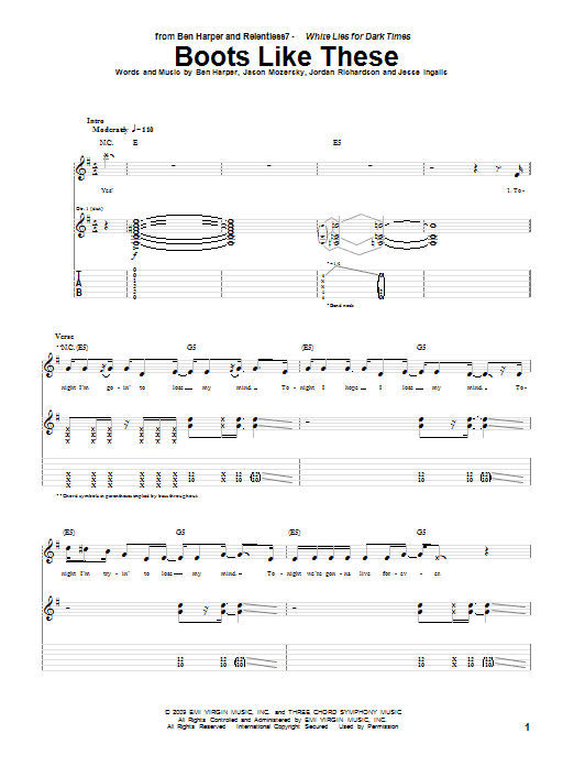 Ben Harper and Relentless7 Boots Like These sheet music notes and chords arranged for Guitar Tab