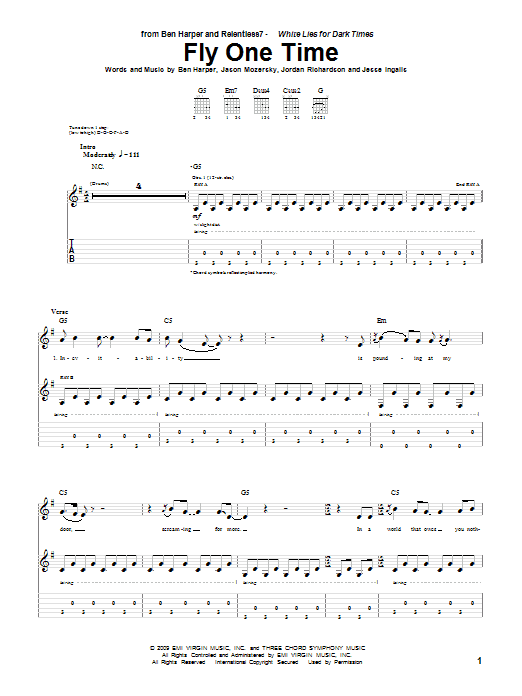 Ben Harper and Relentless7 Fly One Time sheet music notes and chords arranged for Guitar Tab