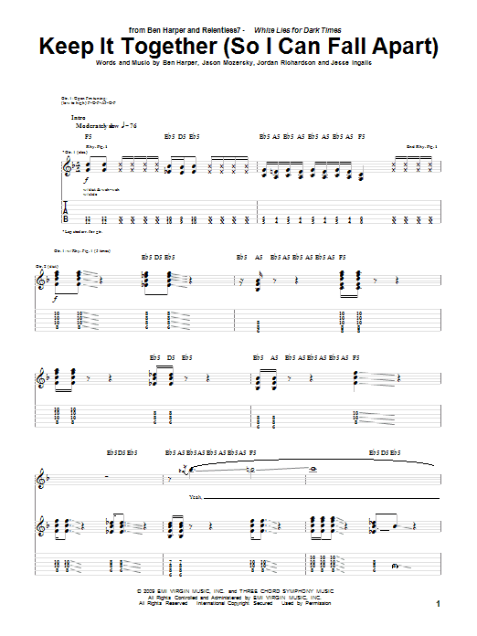 Ben Harper and Relentless7 Keep It Together (So I Can Fall Apart) sheet music notes and chords arranged for Guitar Tab