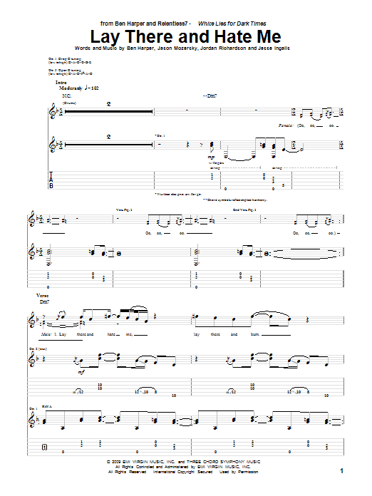 Ben Harper and Relentless7 Lay There And Hate Me sheet music notes and chords arranged for Guitar Tab