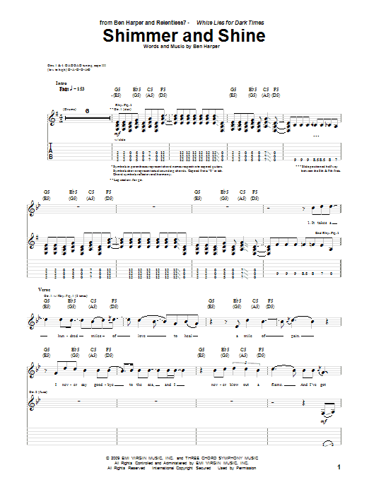 Ben Harper and Relentless7 Shimmer And Shine sheet music notes and chords arranged for Guitar Tab