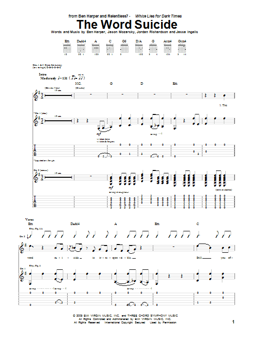 Ben Harper and Relentless7 The Word Suicide sheet music notes and chords arranged for Guitar Tab