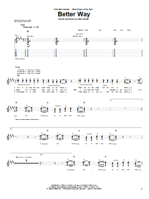 Ben Harper Better Way sheet music notes and chords arranged for Guitar Tab