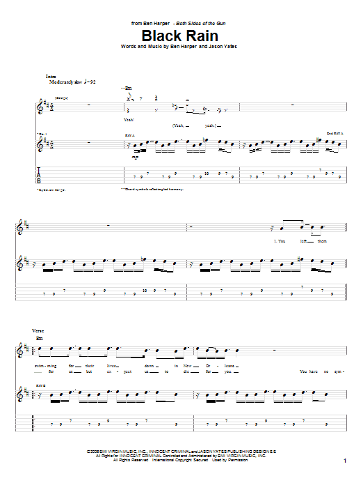 Ben Harper Black Rain sheet music notes and chords arranged for Guitar Tab
