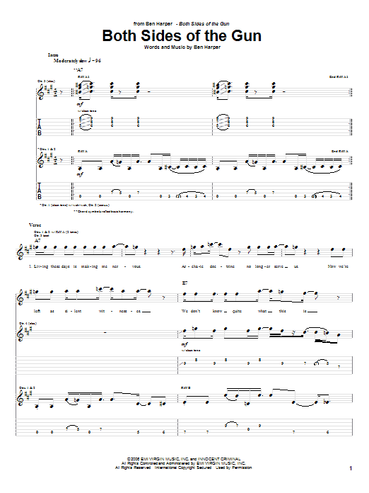 Ben Harper Both Sides Of The Gun sheet music notes and chords arranged for Guitar Tab