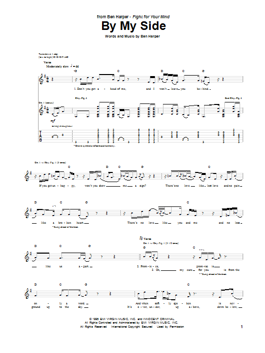 Ben Harper By My Side sheet music notes and chords arranged for Guitar Tab