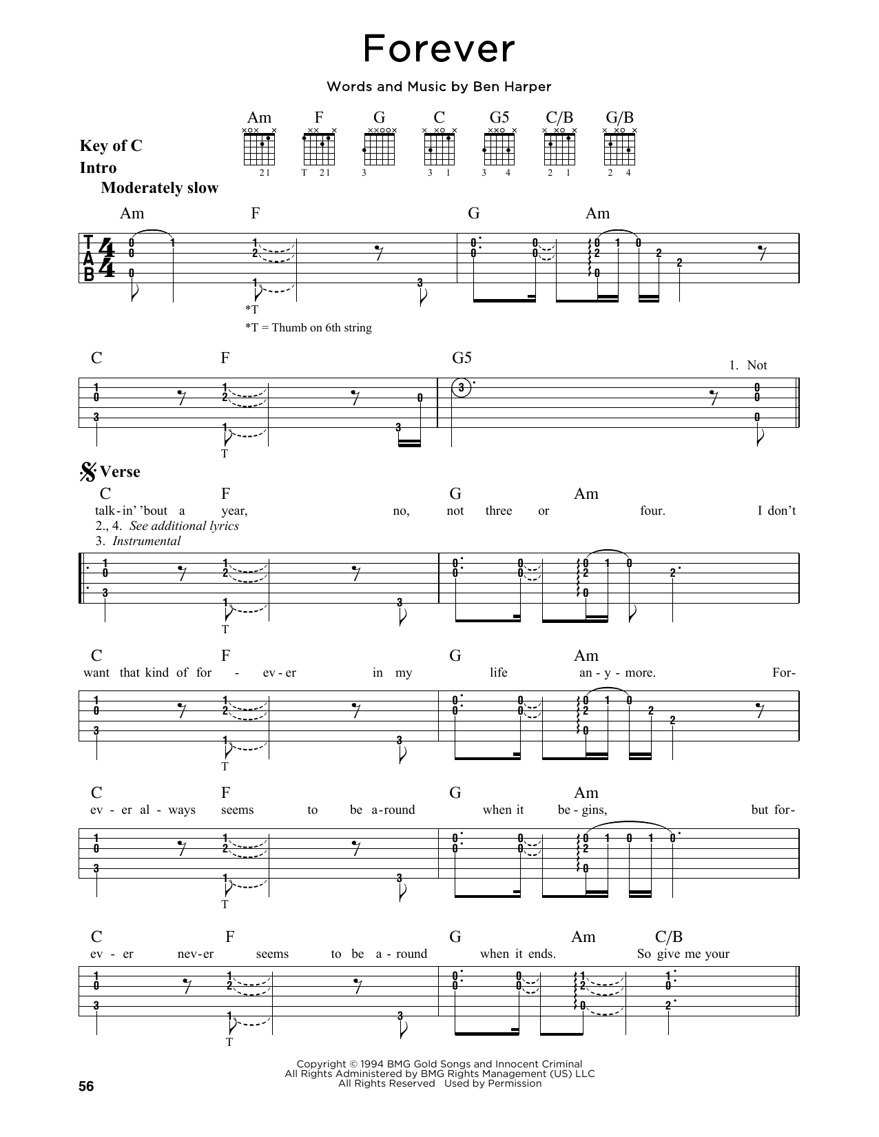 Ben Harper Forever sheet music notes and chords arranged for Guitar Lead Sheet