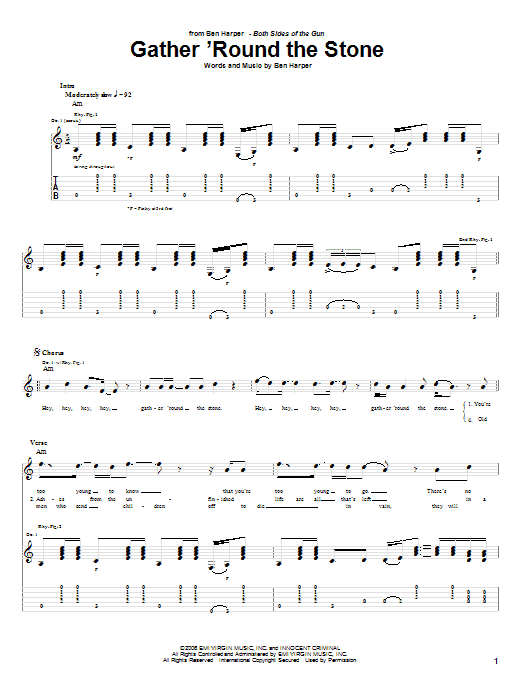 Ben Harper Gather 'Round The Stone sheet music notes and chords arranged for Guitar Tab