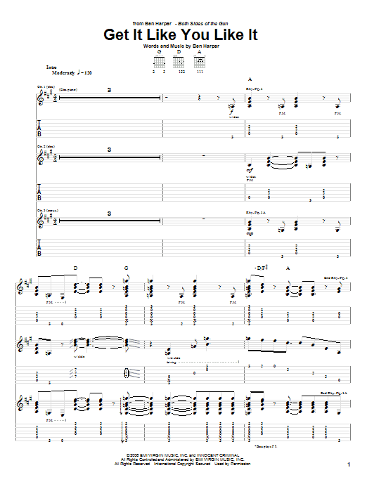 Ben Harper Get It Like You Like It sheet music notes and chords arranged for Guitar Tab