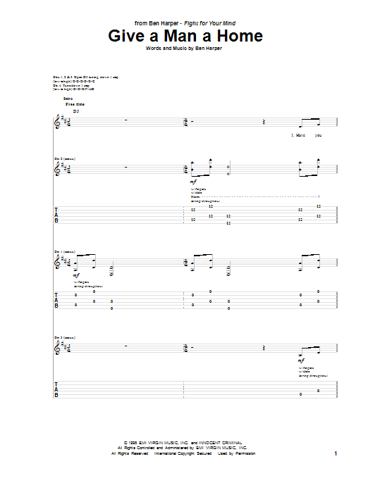 Ben Harper Give A Man A Home sheet music notes and chords arranged for Guitar Tab