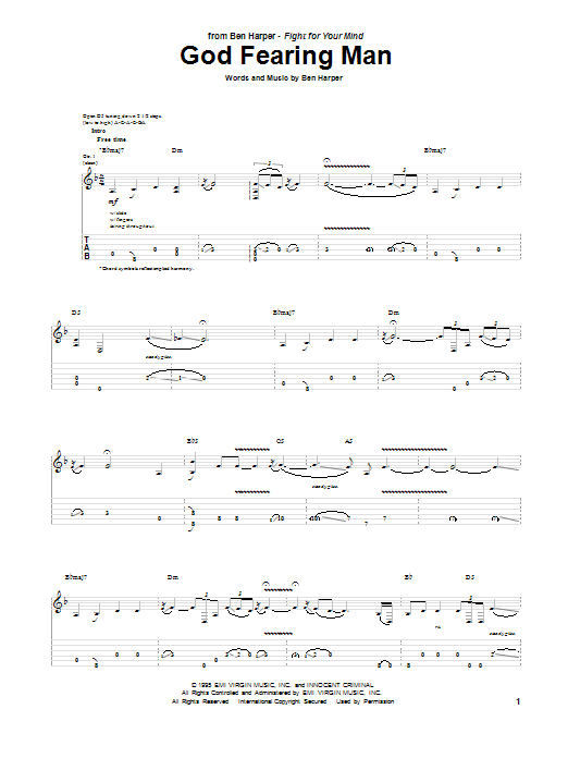 Ben Harper God Fearing Man sheet music notes and chords arranged for Guitar Tab