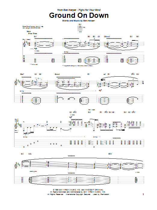 Ben Harper Ground On Down sheet music notes and chords arranged for Guitar Tab