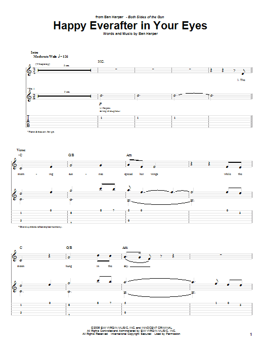 Ben Harper Happy Everafter In Your Eyes sheet music notes and chords arranged for Guitar Tab