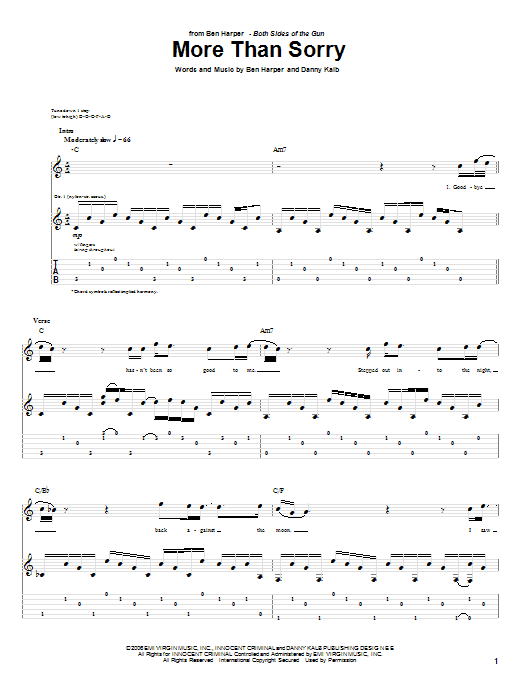 Ben Harper More Than Sorry sheet music notes and chords arranged for Guitar Tab