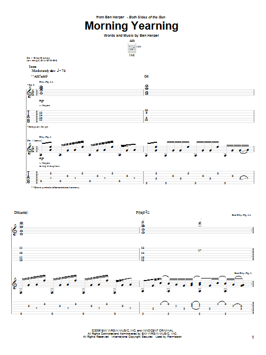 Ben Harper Morning Yearning sheet music notes and chords arranged for Guitar Tab