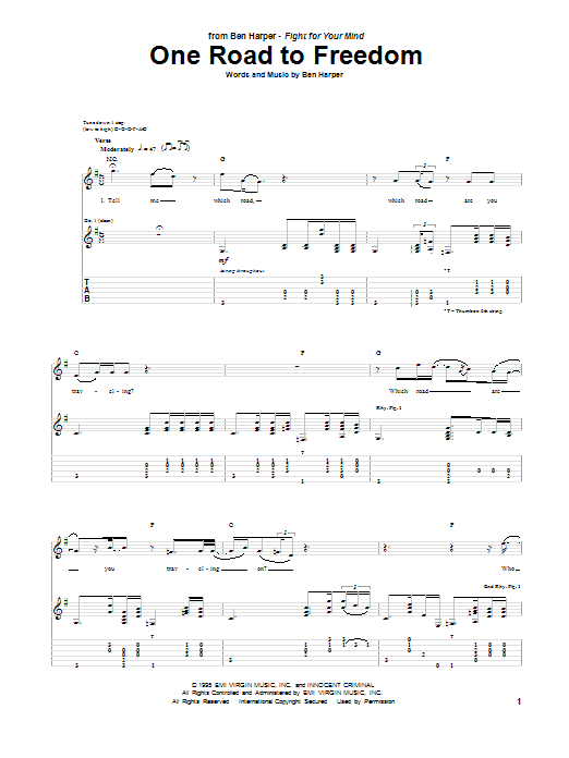 Ben Harper One Road To Freedom sheet music notes and chords arranged for Guitar Tab