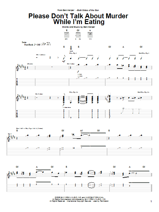 Ben Harper Please Don't Talk About Murder While I'm Eating sheet music notes and chords arranged for Guitar Tab