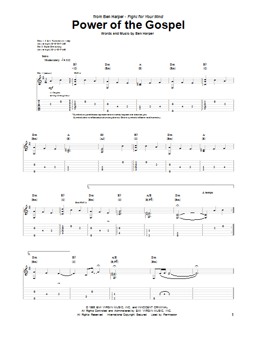 Ben Harper Power Of The Gospel sheet music notes and chords arranged for Guitar Tab