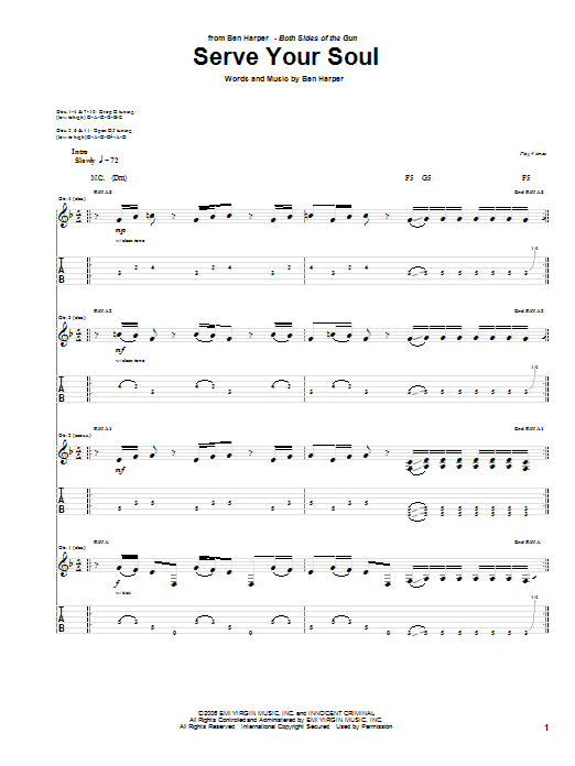 Ben Harper Serve Your Soul sheet music notes and chords arranged for Guitar Tab