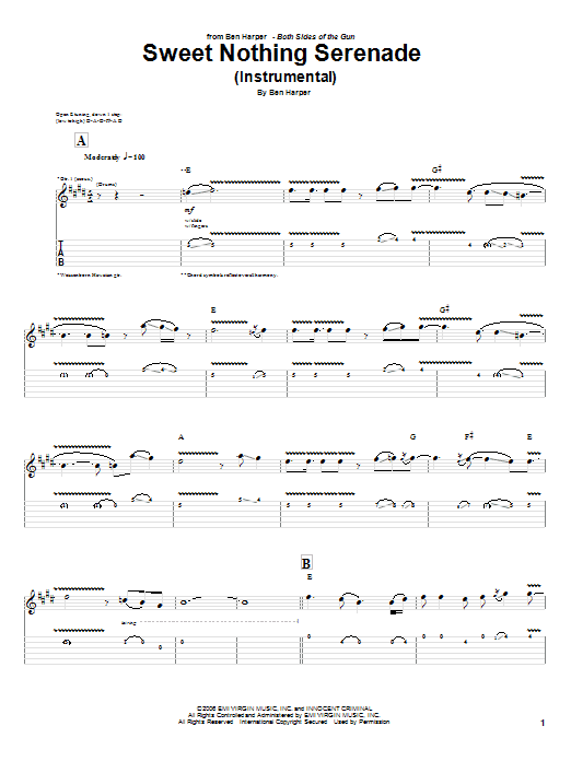 Ben Harper Sweet Nothing Serenade (Instrumental) sheet music notes and chords arranged for Guitar Tab