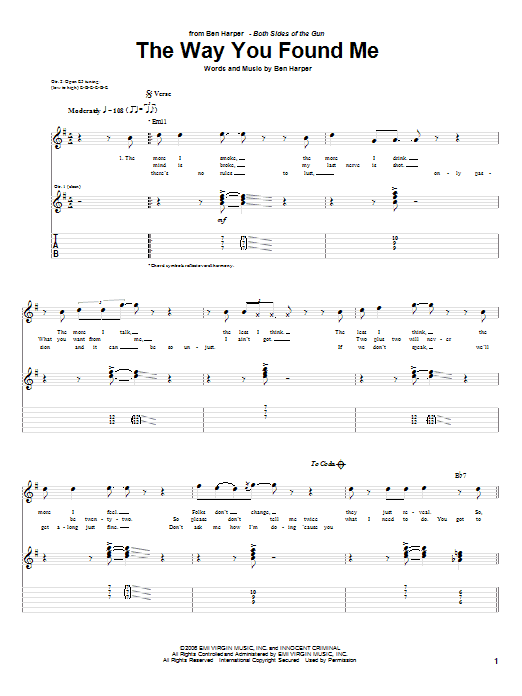 Ben Harper The Way You Found Me sheet music notes and chords arranged for Guitar Tab