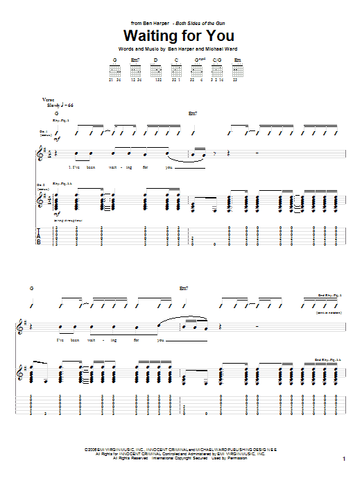 Ben Harper Waiting For You sheet music notes and chords arranged for Guitar Tab