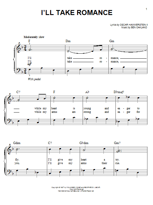 Ben Oakland I'll Take Romance sheet music notes and chords arranged for Easy Piano