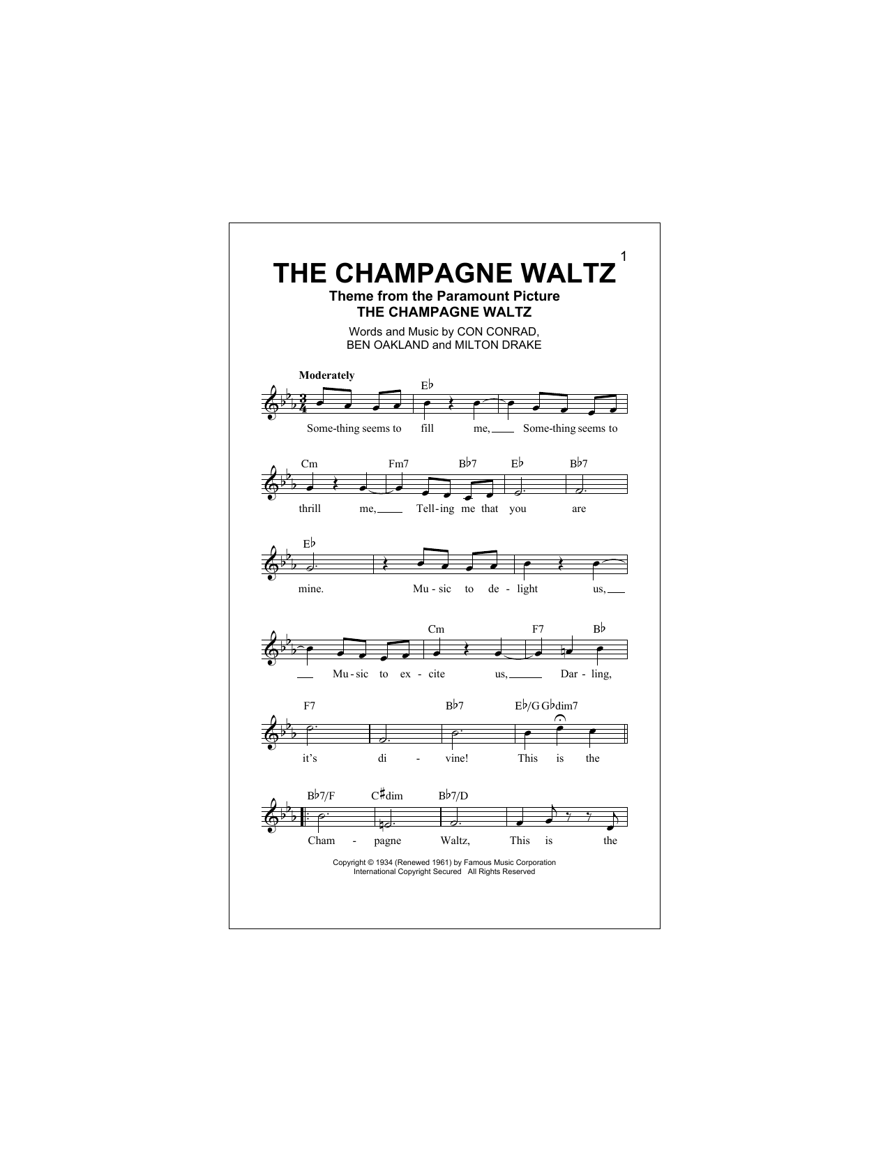 Ben Oakland The Champagne Waltz sheet music notes and chords arranged for Lead Sheet / Fake Book
